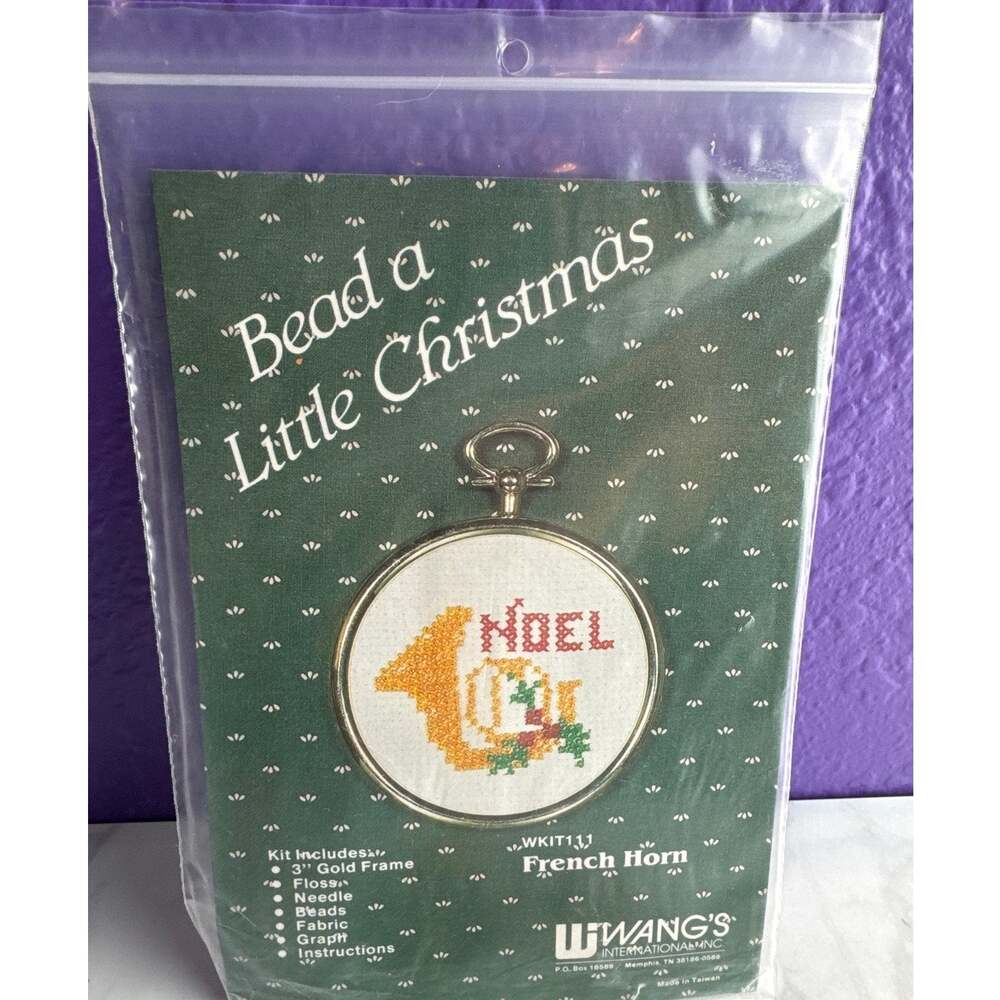 WKIT111 French Horn Vintage Wang's Noel Bead a Little Christmas Cross Stitch Kit